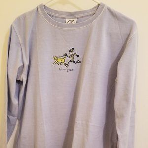 Life is Good Soft Blue T-shirt Long Sleeve Size M Dog Runner